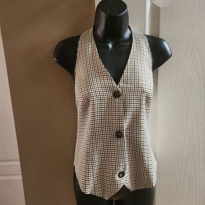 Elegant Black, Brown and White Checkered Women's Vest